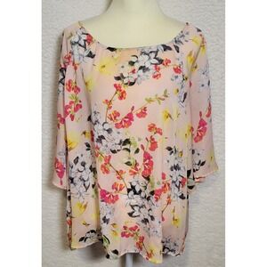 Liz Claiborne Womens Blouse Plus Size 3X Floral Pink Short Sleeve Top 1280